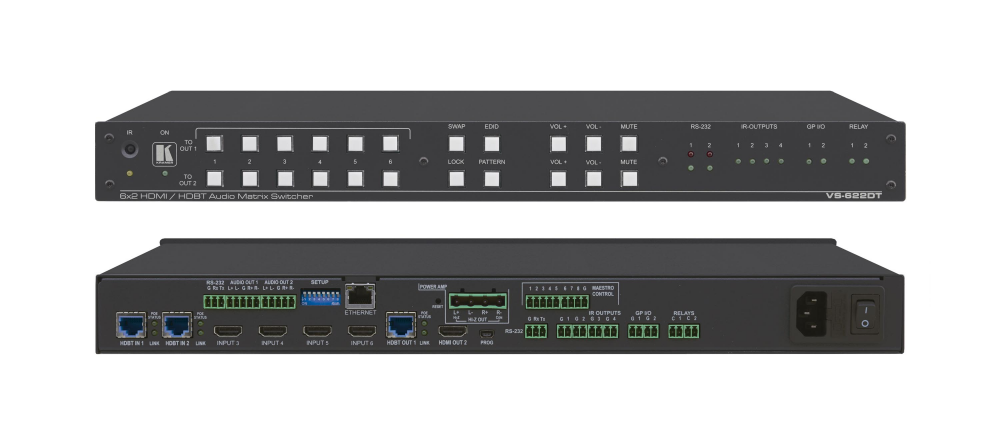 Kramer - 6x2 UHD HDMI Matrix Switcher with HDMI and HDBT outputs - VS-622DT