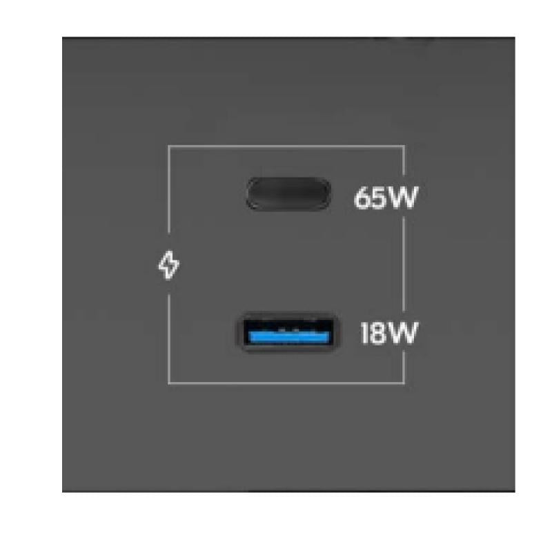White USBC 65W port and USBA 1